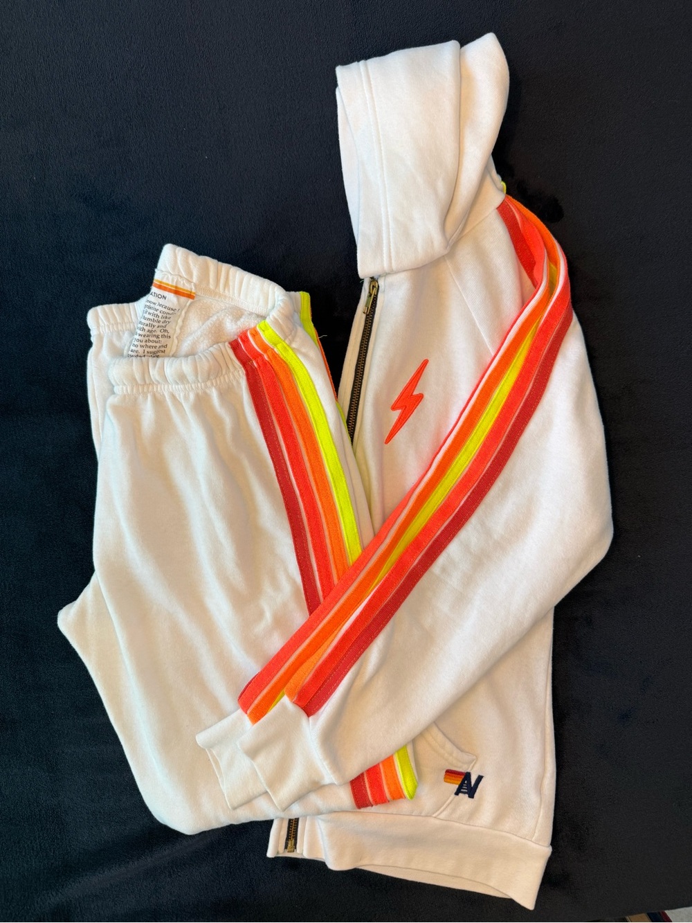 Aviator Nation White/Neon Stripe Set Small Hoodie/Medium Pants
